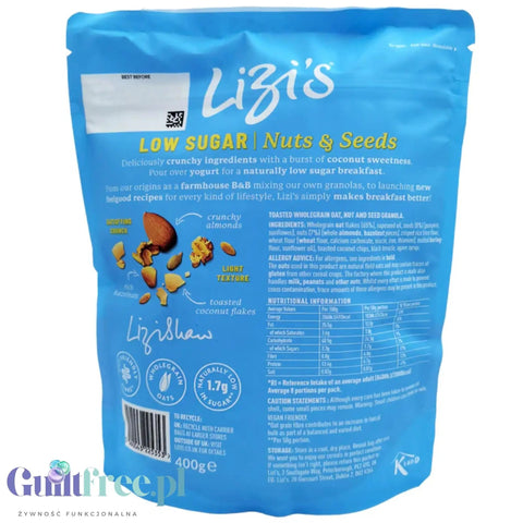 Lizi's Low Sugar Nuts and Seeds 400g - granola płatki śniadaniowe bez dodatku cukru by Lizi's Granola (lizi-s-low-sugar-nuts-and-seeds-400g-granola-platki-sniadaniowe-bez-dodatku-cukru)