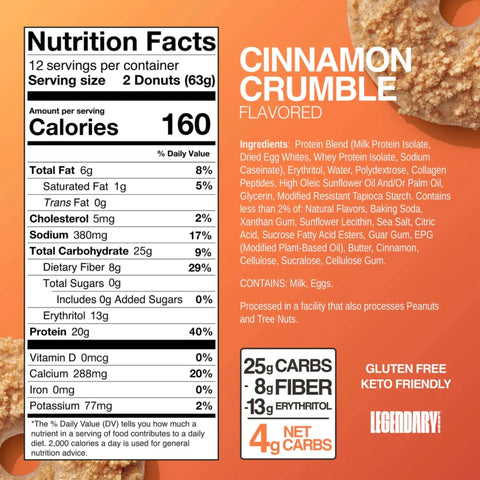 Legendary Foods Protein Donuts Cinnamon Crumble - donuty bez glutenowe 20g białka z posypką by Legendary Foods (legendary-foods-protein-donuts-cinnamon-crumble-donuty-bez-glutenowe-20g-bialka-z-posypka)