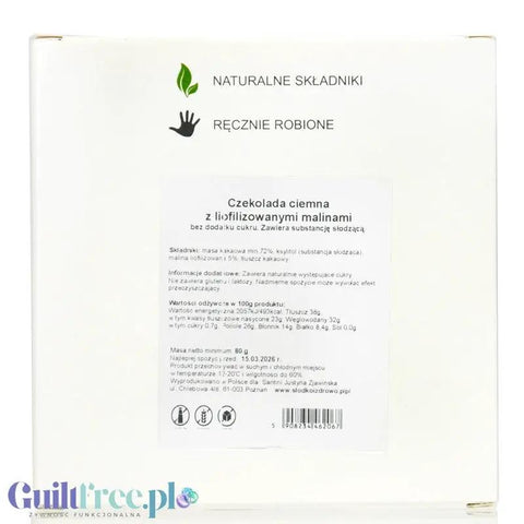 Santini Ciemna Czekolada & Maliny, ręcznie robiona czekolada bez cukru z ksylitolem by Santini (santini-ciemna-czekolada-maliny-recznie-robiona-czekolada-bez-cukru-z-ksylitolem-1)