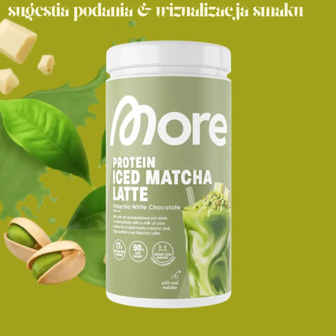 More Nutrition More Nutrition Protein Iced Matcha Latte Pistachio White Chocolate 500g - proteinowa zielona herbata matcha bez cukru 17g białka -