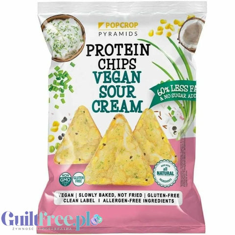 Popcrop Piramidki Sour Cream - wegańskie, bezglutenowe chipsy proteinowe, Kwaśna śmietanka by Popcrop (popcrop-piramidki-vegan-sour-cream-weganskie-bezglutenowe-chipsy-proteinowe-kwasna-smietanka)