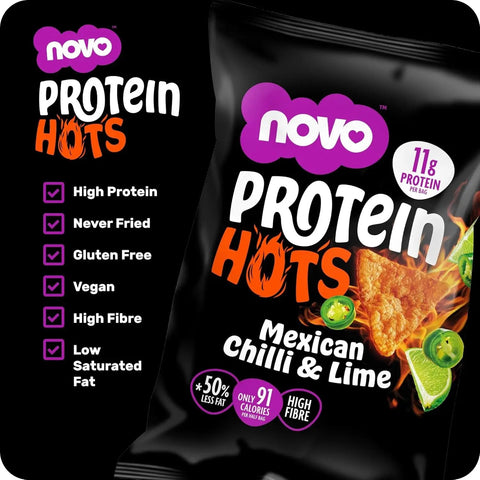 Novo Foods Protein Hots Mexican Chilli & Lime - pikantne chrupki proteinowe o smaku Chili & Limonka 50% mniej tłuszczu by Novo Easy Protein (Protein Bites) (novo-foods-protein-hots-mexican-chilli-lime-pikantne-chrupki-proteinowe-o-smaku-chili-limonka-50-mniej-tluszczu)