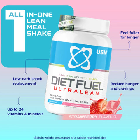 USN DietFuel Ultra Lean Meal Replacement Strawberry 1kg - koktajl białkowy, substytut posiłku, smak Truskawka by USN (Ultimate Sports Nutrition) (usn-dietfuel-ultra-lean-meal-replacement-strawberry-1kg-koktajl-bialkowy-substytut-posilku-smak-truskawka)