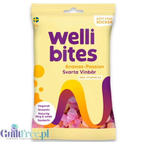 Wellibites Pineapple-Passion & Blackcurrant - wegańskie żelki bez cukru, smak Ananas, Marakuja & Czarna Porzeczka by Wellibites (wellibites-pineapple-passion-blackcurrant-weganskie-zelki-bez-cukru-smak-ananas-marakuja-czarna-porzeczka)