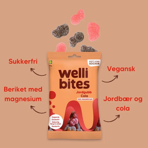 Wellibites Strawberry & Cola - wegańskie żelki bez cukru z magnezem, smak Cola & Truskawka by Wellibites (wellibites-strawberry-cola-weganskie-zelki-bez-cukru-z-magnezem-smak-cola-truskawka)