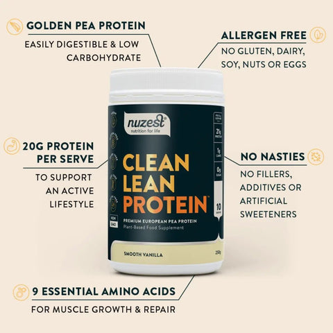 Nuzest Clean Lean Protein Smooth Vanilla 0,5kg - wegańska odżywka białkowa o wspaniałym składzie na bazie europejskiego grochu by Nuzest (nuzest-clean-lean-protein-smooth-vanilla-05kg-weganska-odzywka-bialkowa-o-wspanialym-skladzie-na-bazie-europejskiego-grochu)