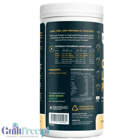 Nuzest Clean Lean Protein Just Natural 1kg - wegańska odżywka białkowa z europejskiego grochu bez słodzików i aromatów by Nuzest (nuzest-clean-lean-protein-just-natural-1-kg-weganska-odzywka-bialkowa-z-europejskiego-grochu-bez-slodzikow-i-aromatow)