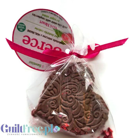 Santini Mini Serce - kunsztowna mleczna czekoladka bez cukru z malinami 97kcal by Santini (santini-mini-serce-kunsztowna-mleczna-czekoladka-bez-cukru-z-malinami-97kcal)