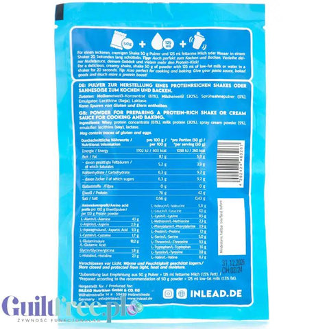 Inlead Protein Sahne 50g saszetka - odżywka białkowa do pieczenia i gotowania, smak śmietankowy, bez cukru i słodzików by InLead (inlead-protein-sahne-50g-saszetka-odzywka-bialkowa-do-pieczenia-i-gotowania-smak-smietankowy-bez-cukru-i-slodzikow)