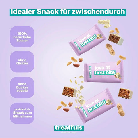Treatfuls Love At First Bite - wegański organiczny batonik z orzechami ziemnymi w białej czekoladzie bez dodatku cukru by Treatfuls (treatfuls-love-at-first-bite-weganski-organiczny-batonik-z-orzechami-ziemnymi-w-bialej-czekoladzie-bez-dodatku-cukru)