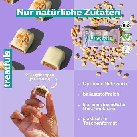 Treatfuls Love At First Bite - wegański organiczny batonik z orzechami ziemnymi w białej czekoladzie bez dodatku cukru by Treatfuls (treatfuls-love-at-first-bite-weganski-organiczny-batonik-z-orzechami-ziemnymi-w-bialej-czekoladzie-bez-dodatku-cukru)