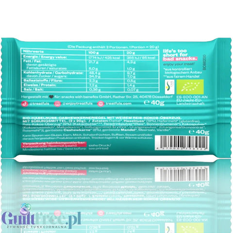 Treatfuls Healthier Than Your Last Relationship - wegański batonik organiczny z orzechami laskowymi i białą polewą z ksylitolem by Treatfuls (treatfuls-healthier-than-your-last-relationship)