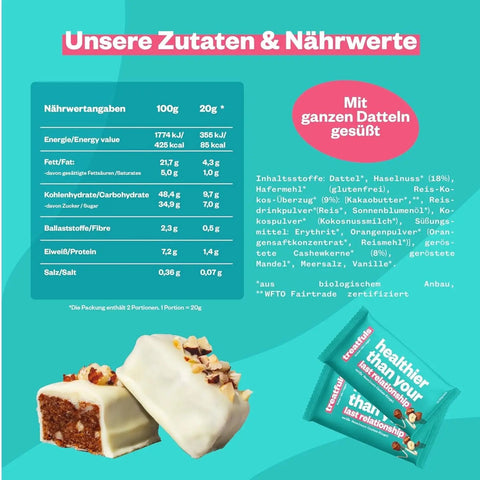 Treatfuls Healthier Than Your Last Relationship - wegański batonik organiczny z orzechami laskowymi i białą polewą z ksylitolem by Treatfuls (treatfuls-healthier-than-your-last-relationship)