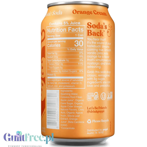 Poppi Prebiotic Soda Orange Cream 355ml - funkcjonalny napój z błonnikiem, stewią i octem jabłkowym by Poppi Soda (poppi-prebiotic-soda-orange-cream-355ml-funkcjonalny-napoj-z-blonnikiem-stewia-i-octem-jablkowym)