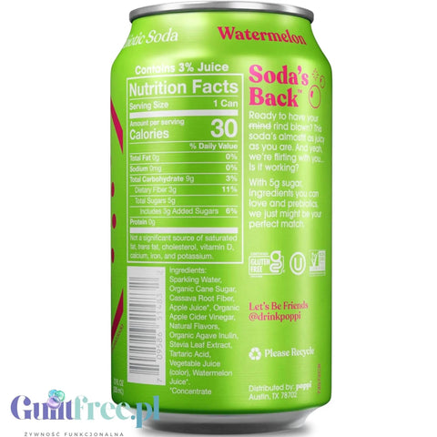 Poppi Prebiotic Soda Watermelon 355ml - funkcjonalny napój z błonnikiem, stewią i octem jabłkowym by Poppi Soda (poppi-prebiotic-soda-watermelon-355ml-funkcjonalny-napoj-z-blonnikiem-stewia-i-octem-jablkowym)