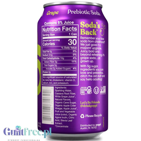 Poppi Prebiotic Soda Grape 355ml - funkcjonalny napój z błonnikiem, stewią i octem jabłkowym by Poppi Soda (poppi-prebiotic-soda-grape-355ml-funkcjonalny-napoj-z-blonnikiem-stewia-i-octem-jablkowym)