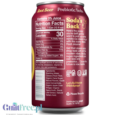 Poppi Prebiotic Soda Root Beer 355ml - funkcjonalny napój z błonnikiem, stewią i octem jabłkowym by Poppi Soda (poppi-prebiotic-soda-root-beer-355ml-funkcjonalny-napoj-z-blonnikiem-stewia-i-octem-jablkowym)