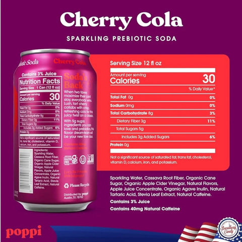 Poppi Prebiotic Soda Cherry Cola 355ml - funkcjonalny napój z błonnikiem, stewią i octem jabłkowym by Poppi Soda (poppi-prebiotic-soda-cherry-cola-355ml-funkcjonalny-napoj-z-blonnikiem-stewia-i-octem-jablkowym)