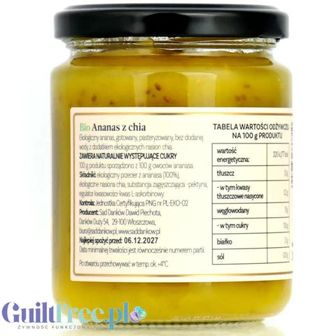 Sad Danków Bio Ananas z Chia, ekologiczny dżem bez dodatku cukru i słodzików, 100% owoców by Sad Danków (sad-dankow-bio-ananas-z-chia-ekologiczny-dzem-bez-dodatku-cukru-i-slodzikow-100-owocow)