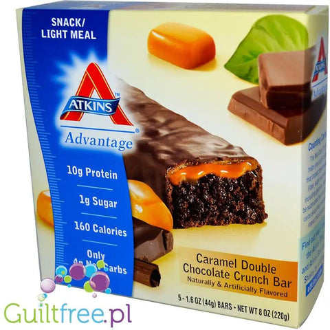 Atkins Snack Caramel Double Chocolate Crunch PUDEŁKO x 5 batonów by Atkins (atkins-snack-pudelko-karmel-mleczna-czekolada-9g-bialka-11g-blonnika)