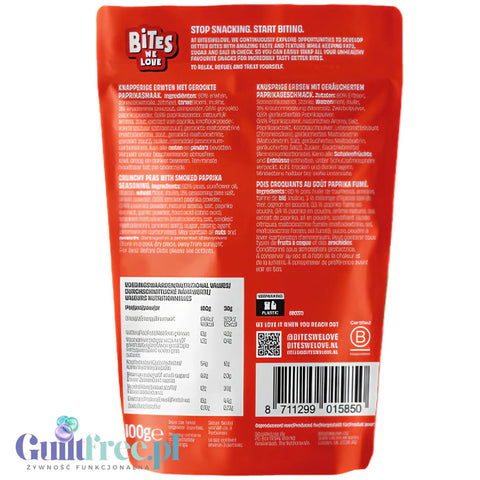 Bites We Love Crunchy Peas Smoked Paprika 100g - chrupiący groszek z wędzoną papryką wegańska przekąska z białkiem i błonnikiem by Bites We Love (bites-we-love-crunchy-peas-smoked-paprika-100g)