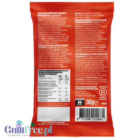 Bites We Love Crunchy Peas Smoked Paprika 30g - chrupiący groszek z wędzoną papryką wegańska przekąska z białkiem i błonnikiem by Bites We Love (bites-we-love-crunchy-peas-smoked-paprika-30g)