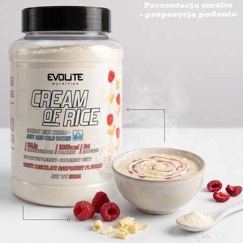 Evolite Nutrition Cream of Rice White Chocolate Raspberry 900g - węglowodanowy kleik ryżowy na zimno bez gotowania by Evolite (evolite-nutrition-cream-of-rice-white-chocolate-raspberry-900g)