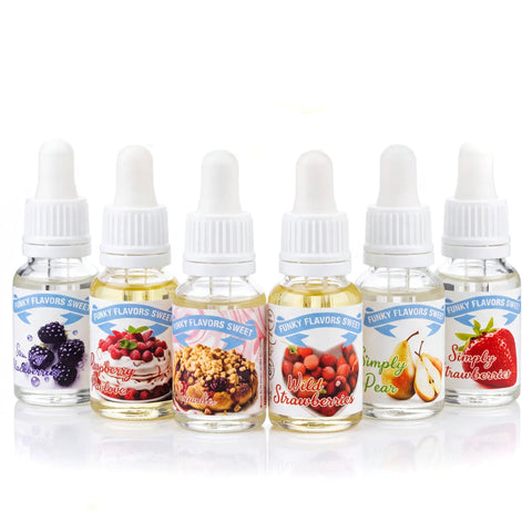 Funky Flavors Funky Flavors Sweet 6 x 10ml, Set Testerski Bestsellery Owocowe - zestaw słodkich kropelek bez kalorii - Aromaty i ekstrakty do pieczenia