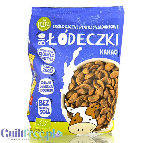 Helpa Bio Łódeczki Kakao BIO - organiczne kakaowe płatki śniadaniowe bez dodatku soli, cukru i słodzików by Helpa (helpa-bio-lodeczki-kakao)
