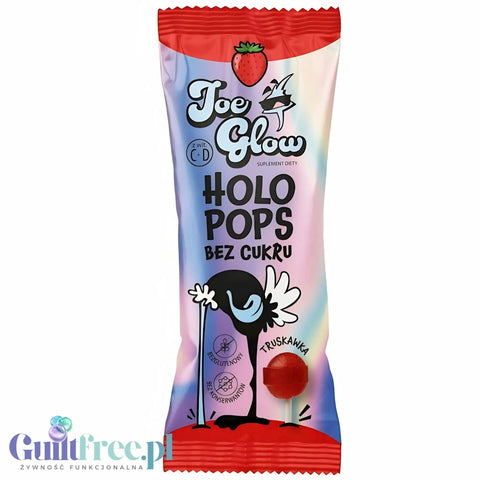 Joe Glow Holopops Truskawka - lizak kulka bez cukru z witaminami słodzony erytrolem by Joe Glow (joe-glow-holopops-truskawka-lizak-bez-cukru)