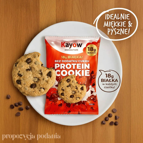Kayow Protein Cookie Chocolate Chip - ciastko proteinowe bez cukru z kawałkami czekolady 18g białka by Kayow Nutrition (kayow-protein-cookie-chocolate-chip)