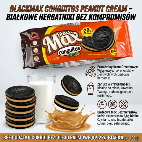 MAX Protein Blackmax Conguitos® Peanut Cream - proteinowe ciastka bez cukru i oleju palmowego z kremem orzechowym by MAX Protein® (max-protein-black-max-conguitos-peanut-cream-proteinowe-ciastka-bez-oleju-palmowego)