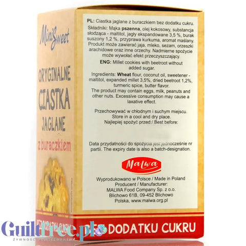 Malwa Jaglane z Buraczkiem - oryginalne ciasteczka jaglane bez cukru z buraczkiem i kurkumą by Malwa (oryginalne-ciastka-jaglane-z-buraczkiem-bez-dodatku-cukru-150g)
