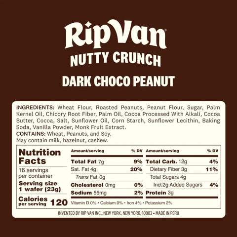 Rip Van Nutty Crunch Dark Choco Peanut 120kcal - słodko-słony wegański wafelek z orzechami i ciemną czekoladą by Rip Van (rip-van-nutty-crunch-dark-choco-peanut-120kcal-wafelek-z-kremem-z-ciemnej-czekolady)