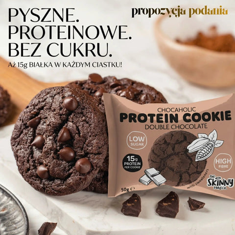 Skinny Food Chocaholic Protein Cookie Double Chocolate - proteinowe ciastko bez cukru mocno czekoladowe by Skinny Food (skinny-food-chocaholic-protein-cookie-double-chocolate)