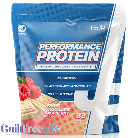 TBJP Performance Protein Whey & Isolate White Chocolate Raspberry 1kg - odżywka białkowa, smak Biała Czekolada & Malina by TBJP (tbjp-performance-protein-whey-isolate-white-chocolate-raspberry-1kg-odzywka-bialkowa-wpc-wpi-smak-biale-bueno)