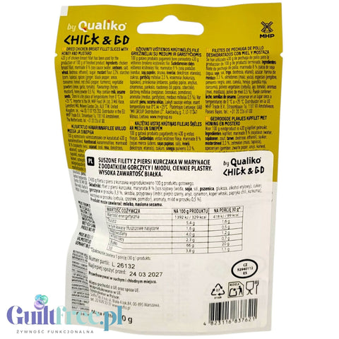 Chick & Go Honey & Mustard – suszony kurczak z miodem i musztardą, jerky drobiowe mięsna przekąska by Chick & Go (chickgo-suszony-kurczak-o-smaku-miodowo-musztardowym-30g)