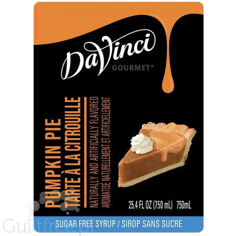Guiltfree syrop do kawy DaVinci Pumpkin Pie bez cukru w opakowaniu 750 ml z grafiką kawałka ciasta dyniowego