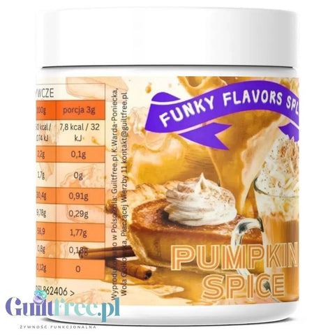 Guiltfree Funky Flavors Splash Pumpkin Spice, niskokaloryczny aromat w proszku do kawy i deserów w opakowaniu 50g.
