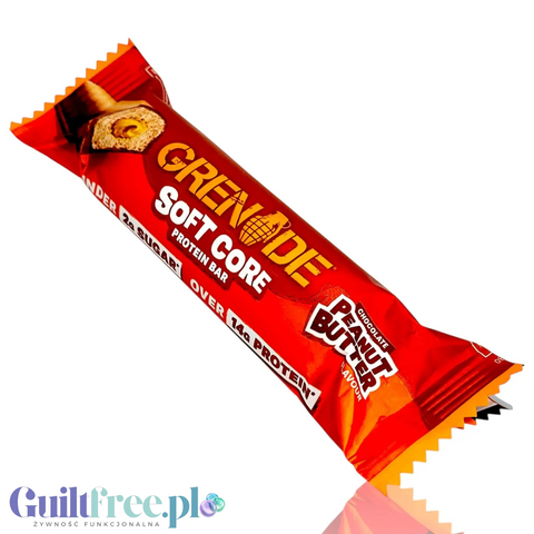 Guiltfree baton proteinowy Grenade Soft Core o smaku czekolady i masła orzechowego w czerwonym opakowaniu