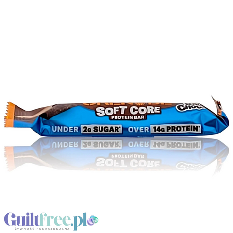 Baton proteinowy Guiltfree Grenade Soft Core Double Chocolate w niebieskim opakowaniu z czekoladowym wnętrzem
