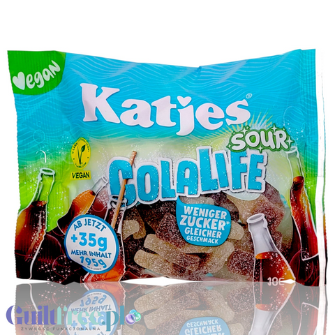Guiltfree Katjes Sour Colalife wegańskie żelki o smaku kwaśnej coli z mniejszą zawartością cukru w opakowaniu 195g