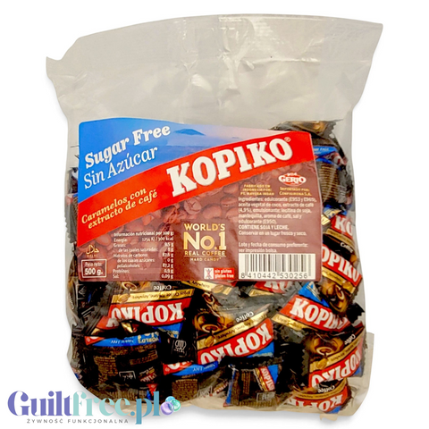 Duże opakowanie 500g cukierków kawowych bez cukru Guiltfree Kopiko Sugar Free w indywidualnych owijkach