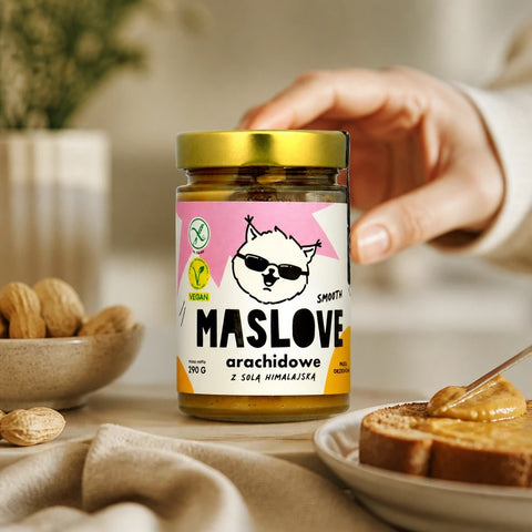 Maslove Arachidowe z Solą Himalajską 290g mielone masło orzechowe 100% orzechy, szklany słoik by Maslove (maslove-arachidowe-z-sola-himalajska-290g-mielone-maslo-orzechowe-100-orzechy-szklany-sloik)