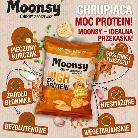 Moonsy High Protein 27%, Pieczony Kurczak - cieniutkie chipsy z soczewicy 50% mniej tłuszczu by Moonsy (moonsy-high-protein-27-pieczony-kurczak-cieniutkie-chipsy-z-soczewicy-50-mniej-tluszczu)