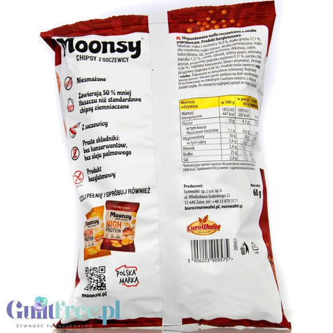 Moonsy High Protein 25%, Papryka - cieniutkie chipsy z soczewicy 50% mniej tłuszczu by Moonsy (moonsy-high-protein-25-papryka-cieniutkie-chipsy-z-soczewicy-50-mniej-tluszczu)
