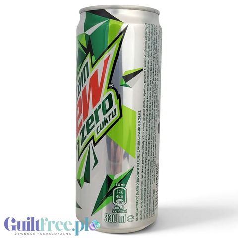 Guiltfree Mountain Dew Zero Cukru w puszce slim 330ml, gazowany napój cytrusowy bez cukru i kalorii.