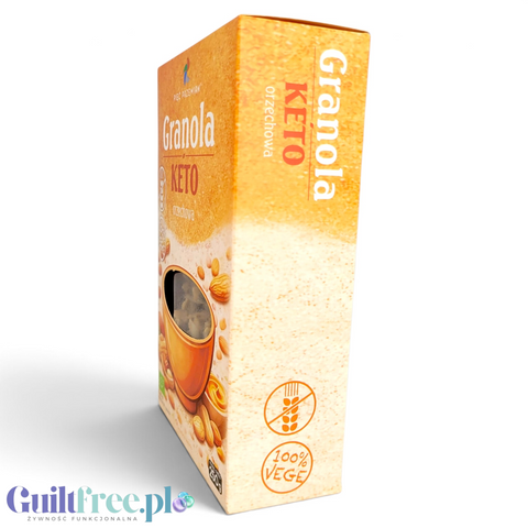 Opakowanie Guiltfree Pięć Przemian Granola KETO orzechowa bezglutenowa BIO z widocznym oknem na produkt