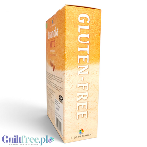 Opakowanie Guiltfree Pięć Przemian Granola Keto orzechowa bezglutenowa 250g z widocznym napisem Gluten-Free