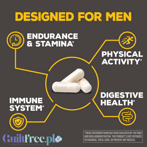 Guiltfree Sunwarrior Men's Probiotic kapsułki z prebiotykiem i postbiotykiem wspierające trawienie oraz odporność